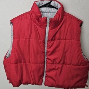Reversible CropRed/Lt Gray Puffer Vest